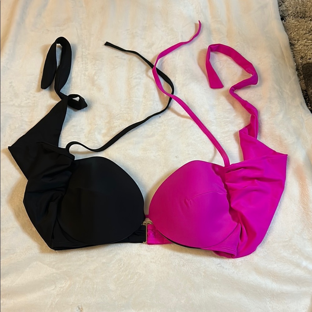 Victoria's Secret Black and Pink One Piece Swimsuit with Adjustable Straps  36DD